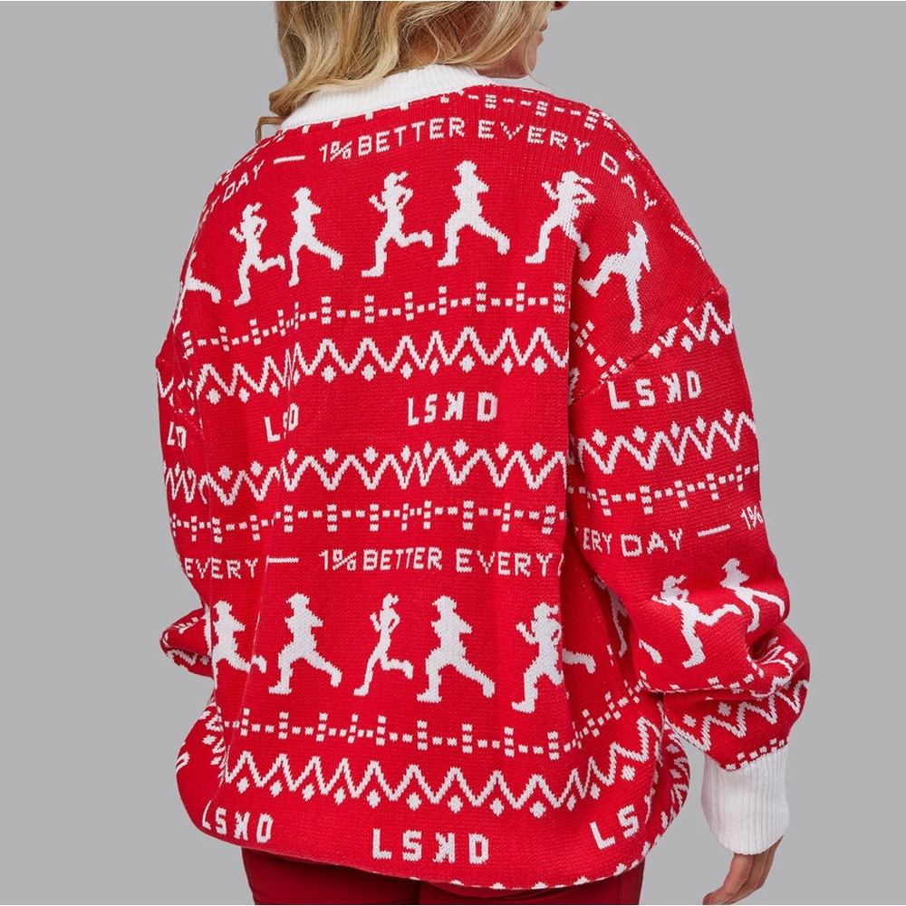 LSKD Limited Release Unisex Running Ugly Christmas Pattern Sweater 1% Better Gym - Picture 6 of 13